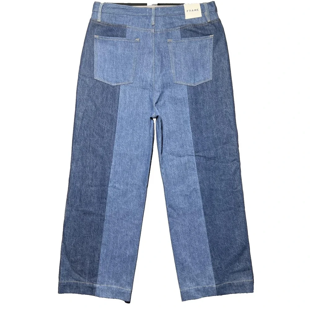 NWT Frame Atelier Pixie Pieced Patchwork Wide Leg Denim Jeans 34 High Rise 37x31